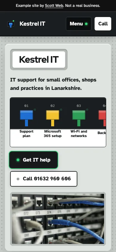 The Kestrel IT example site on a phone